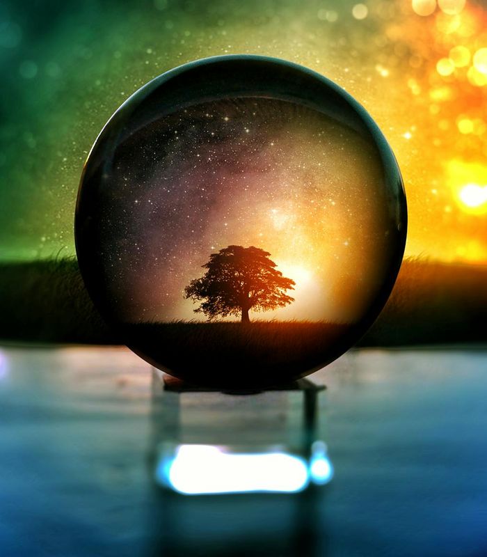 Abstract glowing crystal sphere representing wellness and internal balance